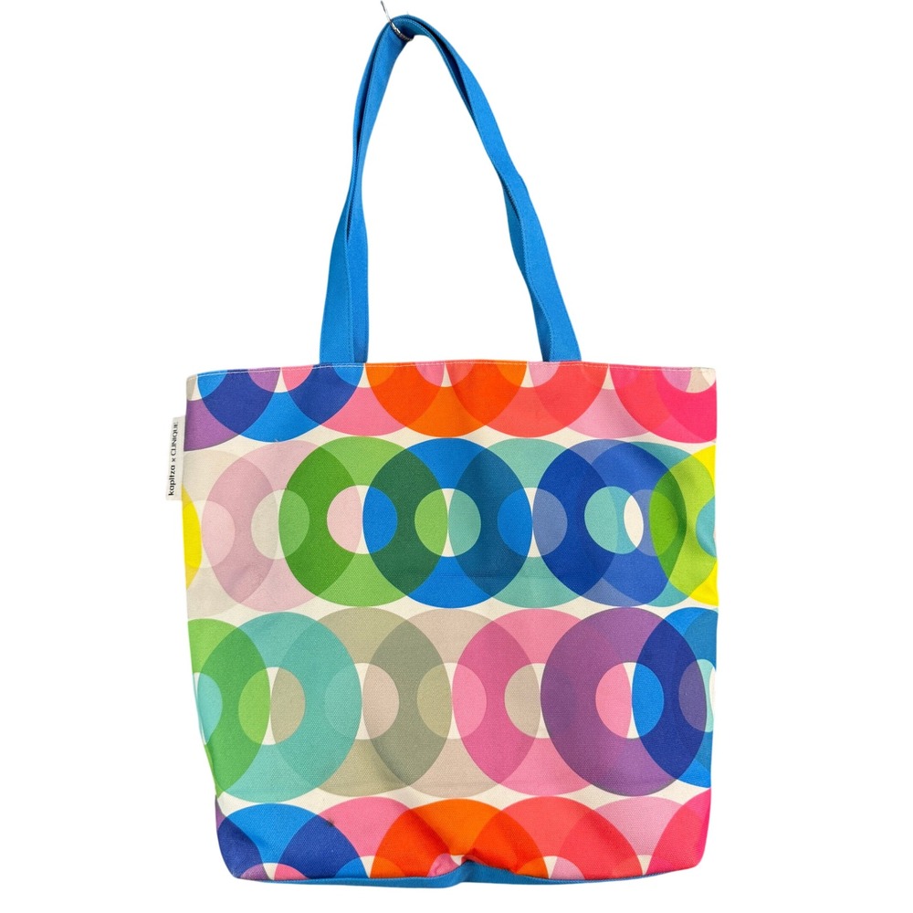 Kapitza x Clinique Multi Color Geometric Circle Print Tote Bag Blue Straps